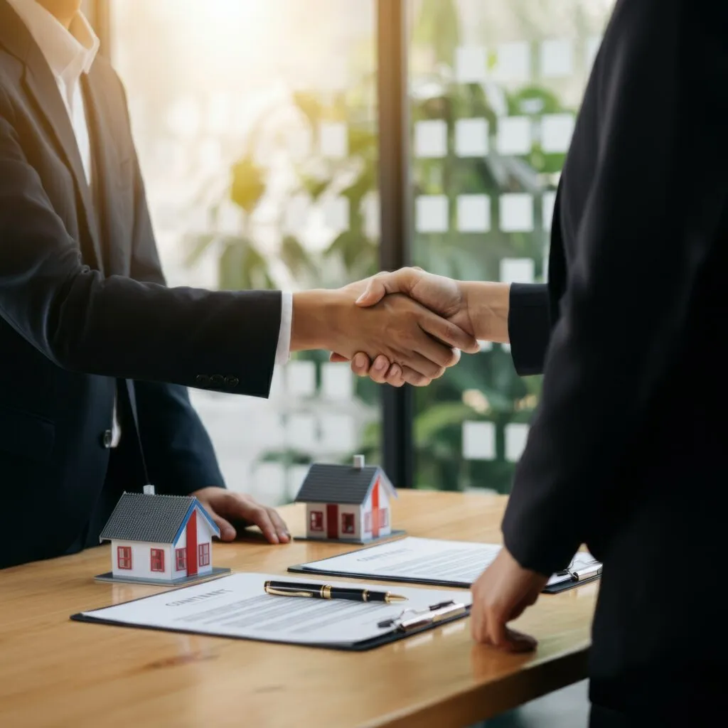 Property professionals reviewing a housing agreement