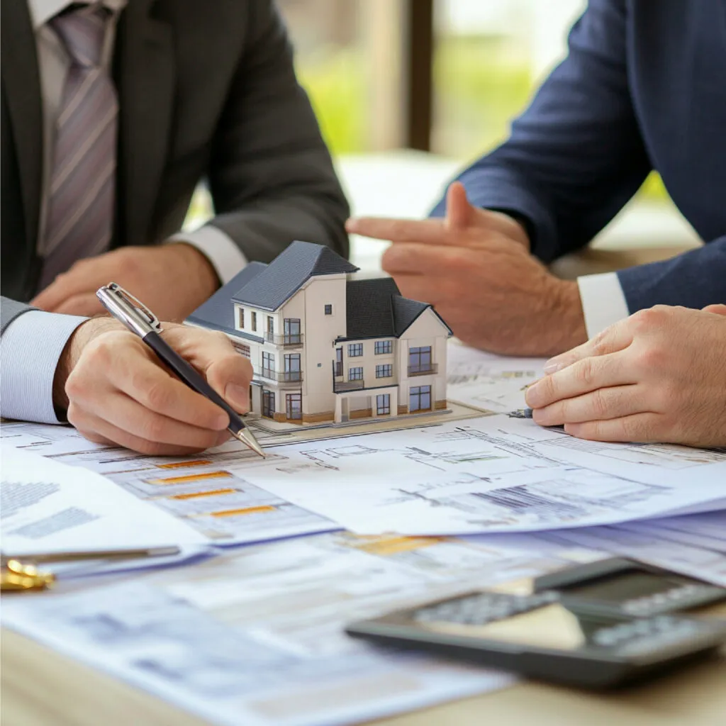 Property professionals discussing a home investment
